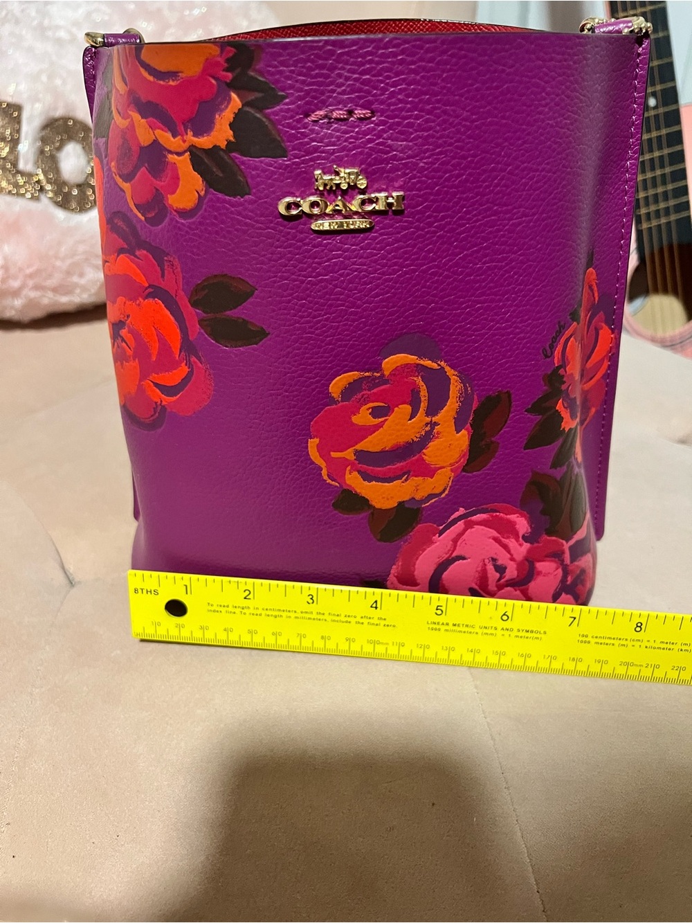 Coach Purple Floral Leather Bucket Bag - Picture 9 of 15